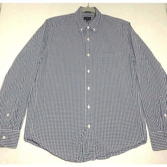 J.CREW Other - J Crew Mens Long Sleeve Button Shirt Slim Check Navy Blue & White 49208 Sz M